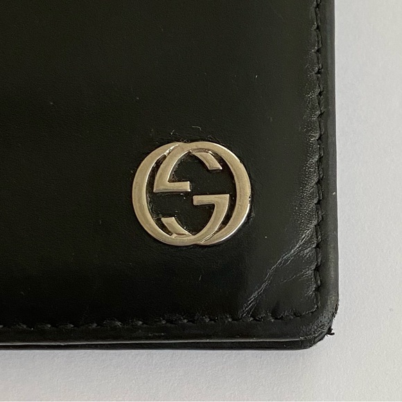 Gucci Made in Italy Black Leather Silver Interlock G Logo Bi-fold Men's Wallet - Picture 3 of 13
